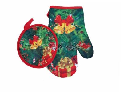 Спално бельо   Коледен текстил 2022 Комплект коледен текстил  ръкавица с ръкохватка - Зелена Коледа